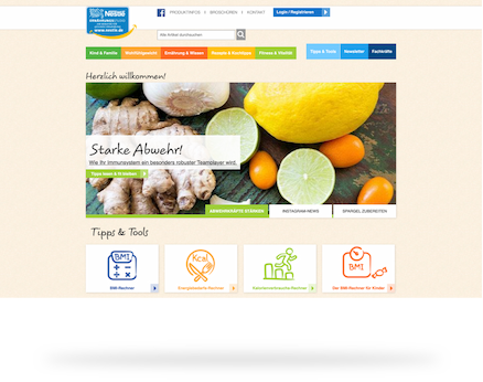 Screenshot der Website von Nestlé Ernährungsstudio