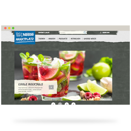 Screenshot der Website von Nestlé Markplatz