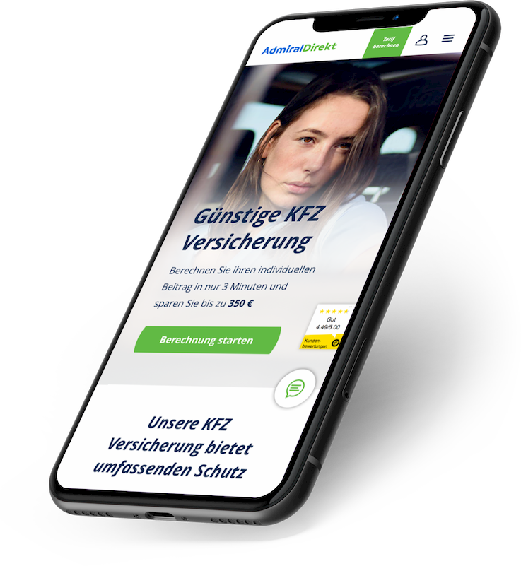 Concept of the Admiral Direkt website on a mobile phone