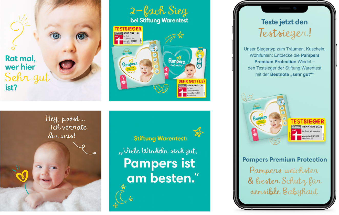 Ein Handyscreen für Pampers Werbung