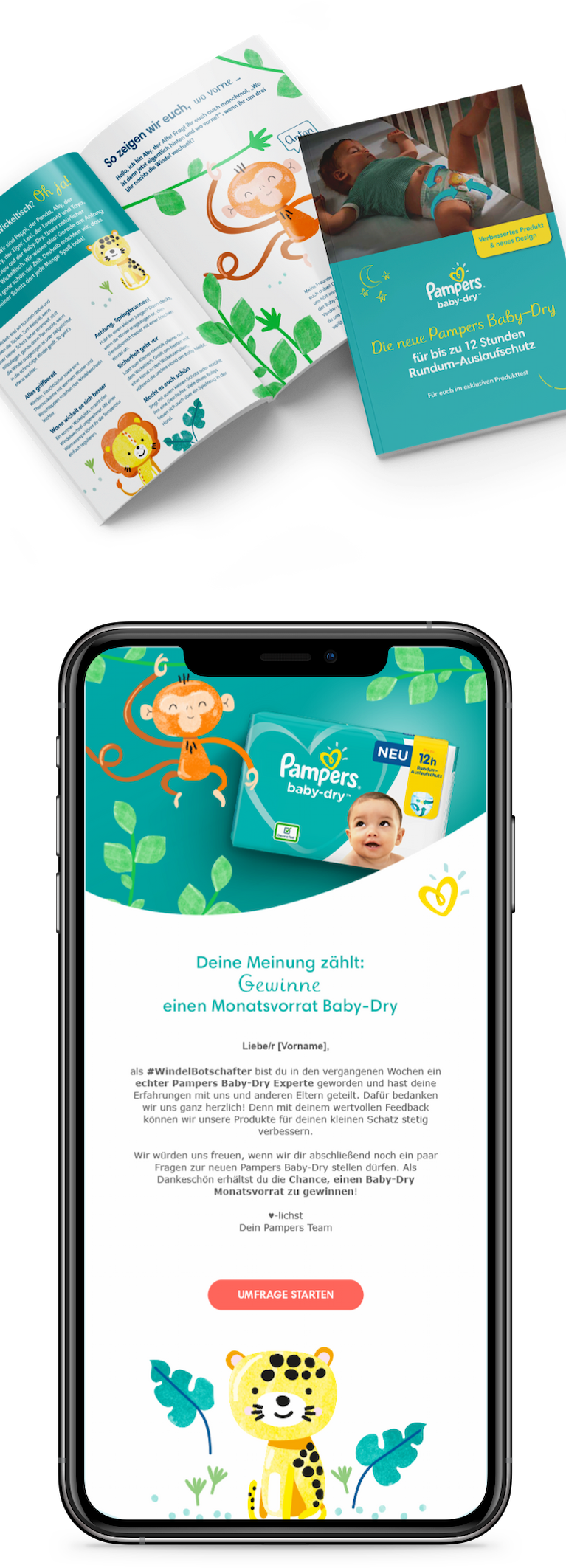 Ein Handyscreen für Pampers Werbung
