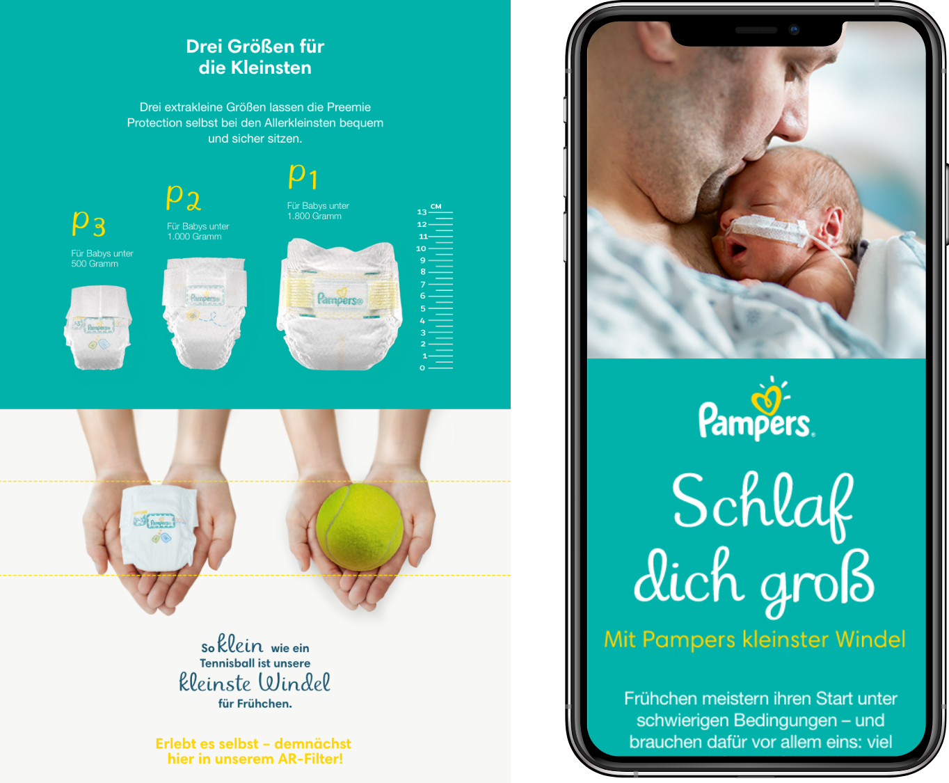 Ein Handyscreen für Pampers Werbung Schlaf dich groß