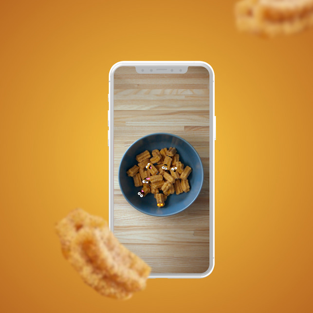 Ein Smartphone, das das Bild einer Schale Nestlé-Müsli zeigt
