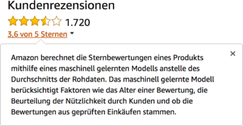 Amazon.de Sternebewertungen auf Basis des maschinenlernenden Modells