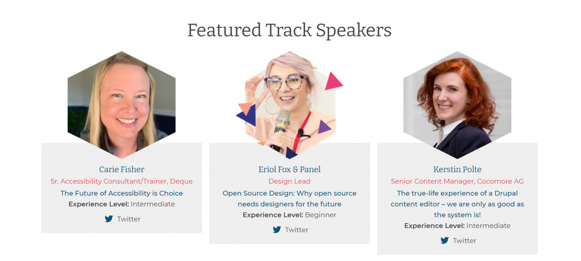 Screenshot of 3 of the featured track speakers, one of which is Kerstin