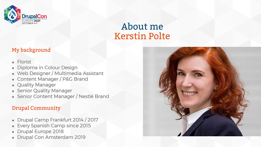 Screenshot of a slide of Kerstin's presentation, in which she lists her background experience