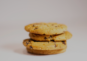 white background with 4 chocolate drops cookies stapled